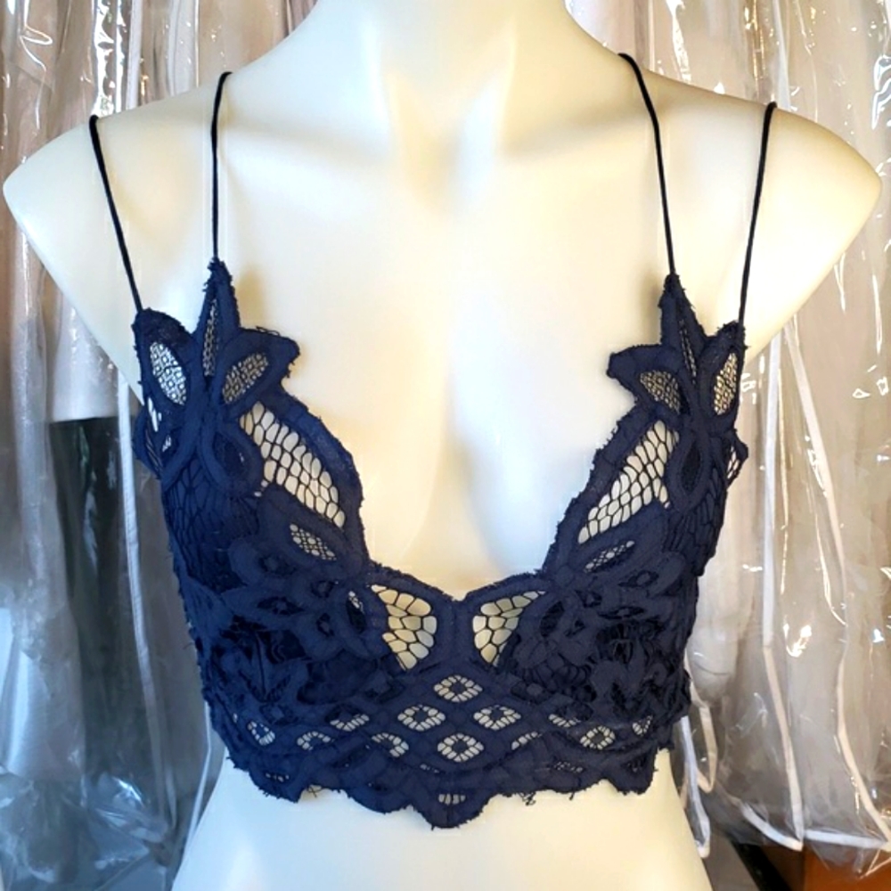 Free People Lace navy bikini stretchy bralette Made in India
